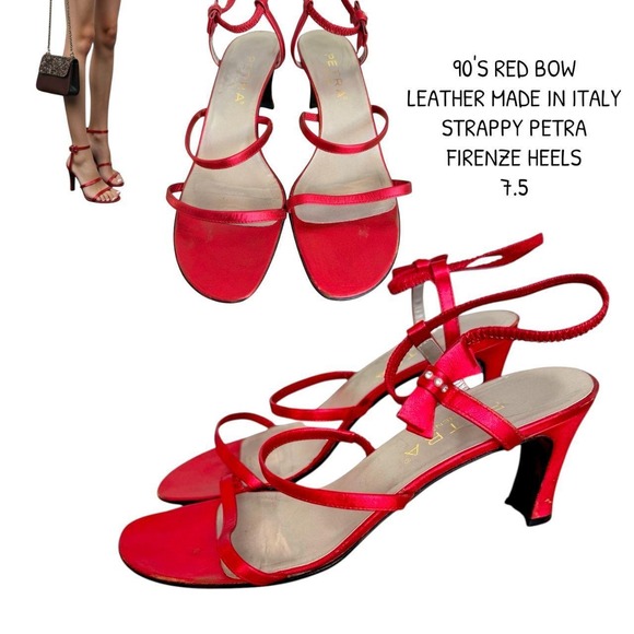 petra frienze Shoes - 90'S‎ Vintage Petra Firenze Red Strappy Bow Sandals 7.5